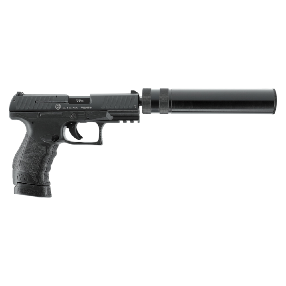 id-paintball Walther PPQ M2 Navy Schreckschusswaffe in Schwarz mit Schalldämpfer und rutschfestem Polymer-Griffstück