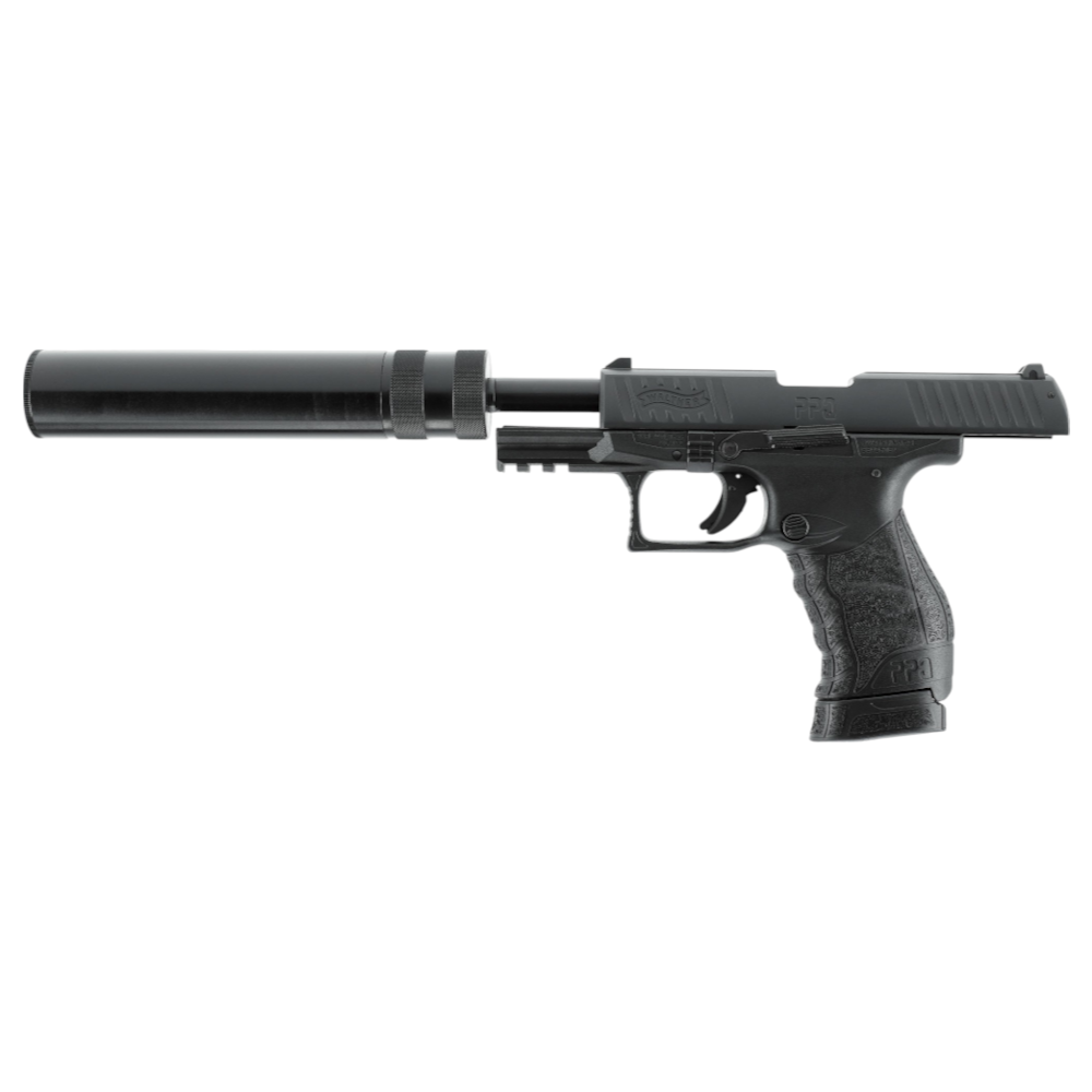 id-paintball Walther PPQ M2 Navy Schreckschusswaffe in Schwarz mit Schalldämpfer und Polymer-Griffstück