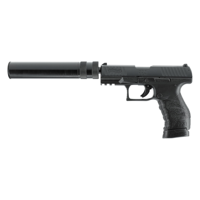 id-paintball Walther PPQ M2 Navy Schreckschusswaffe in Schwarz mit Schalldämpfer und Polymer-Griffstück