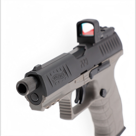id-paintball Walther PPQ M2 Q4 TAC CO2-Pistole in Tungsten Gray mit montiertem Leuchtpunktvisier und Blowback-Funktion