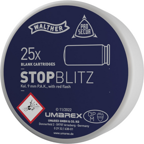 id-paintball Walther Stop Blitz Platzpatronen 9 mm P.A. mit 25 Schuss für Showeffekte und lauten Knall