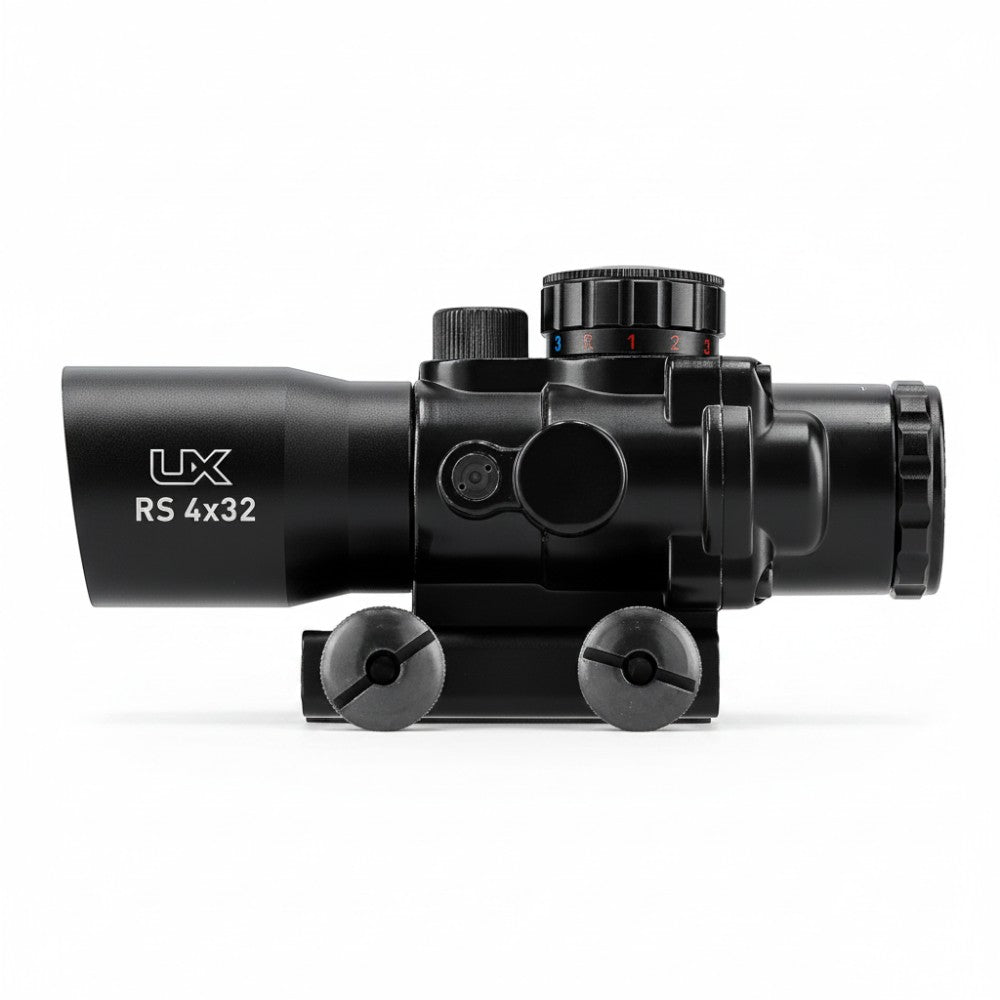 id-paintball UX RS 4x32 Zielfernrohr in Schwarz mit beleuchtetem TacDot-Absehen und Picatinny-Montage