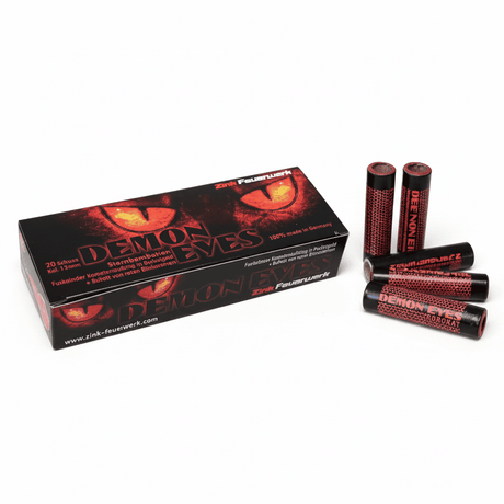 id-paintball Zink Demon Eyes 20-teiliges Pyrotechnik-Set mit 15mm Bombetten, Brokatgold-Aufstieg und roten Blinksternen