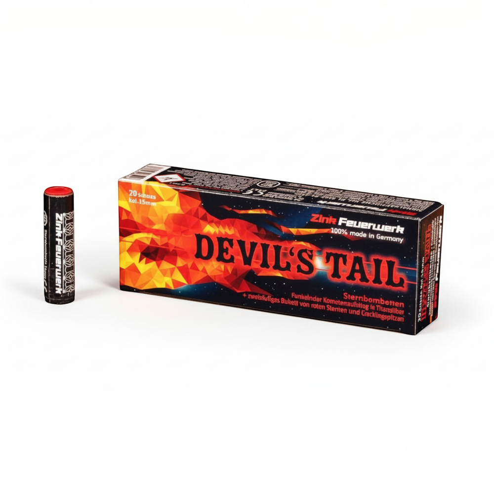 id-paintball Zink Devils Tail 15mm Pyromunition mit 20 Schuss, Kometenaufstieg und rotem Sternenbukett