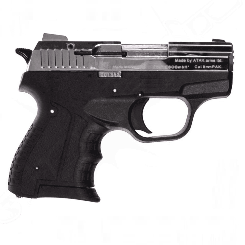 id-paintball Zoraki 906 Schreckschusspistole in Chrom und Schwarz mit Polymer-Griffstück und Metallschlitten