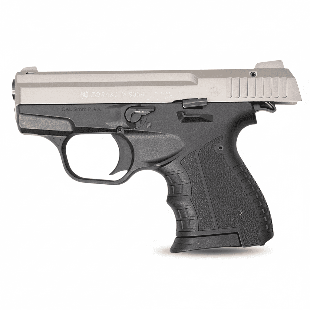 id-paintball Zoraki 906 Schreckschusspistole in Bi-Color Titan und Schwarz mit kompaktem Design und ergonomischem Griff