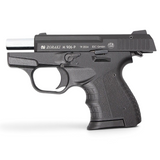 id-paintball Zoraki 906 Schreckschusspistole in Schwarz mit Chrom-Lauf, kompaktes Polymer-Griffstück, Seitenansicht