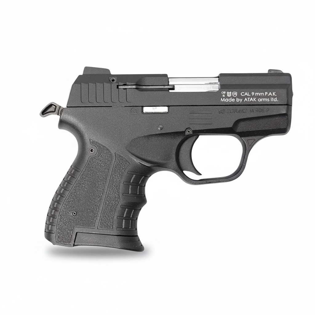 id-paintball Zoraki 906 Schreckschusspistole in Schwarz mit Chrom-Schlitten, kompaktes Polymer-Griffstück, 9mm PAK