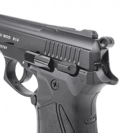 id-paintball Zoraki 914 Gas-Signalpistole in Schwarz mit ergonomischem Griff und Stahlverstärkungen