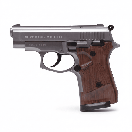 id-paintball Zoraki 914 Gas-Signalpistole in Titan-Finish mit Griffschalen in Holzoptik