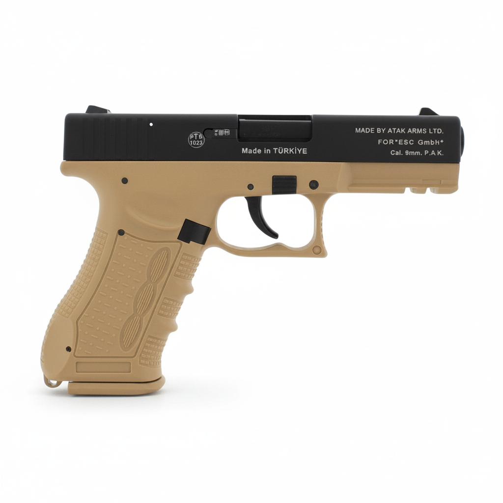 id-paintball Zoraki 917 Desert Gas- und Signalpistole in 9mm P.A.K. mit beigem Polymer-Griffstück und schwarzem Schlitten