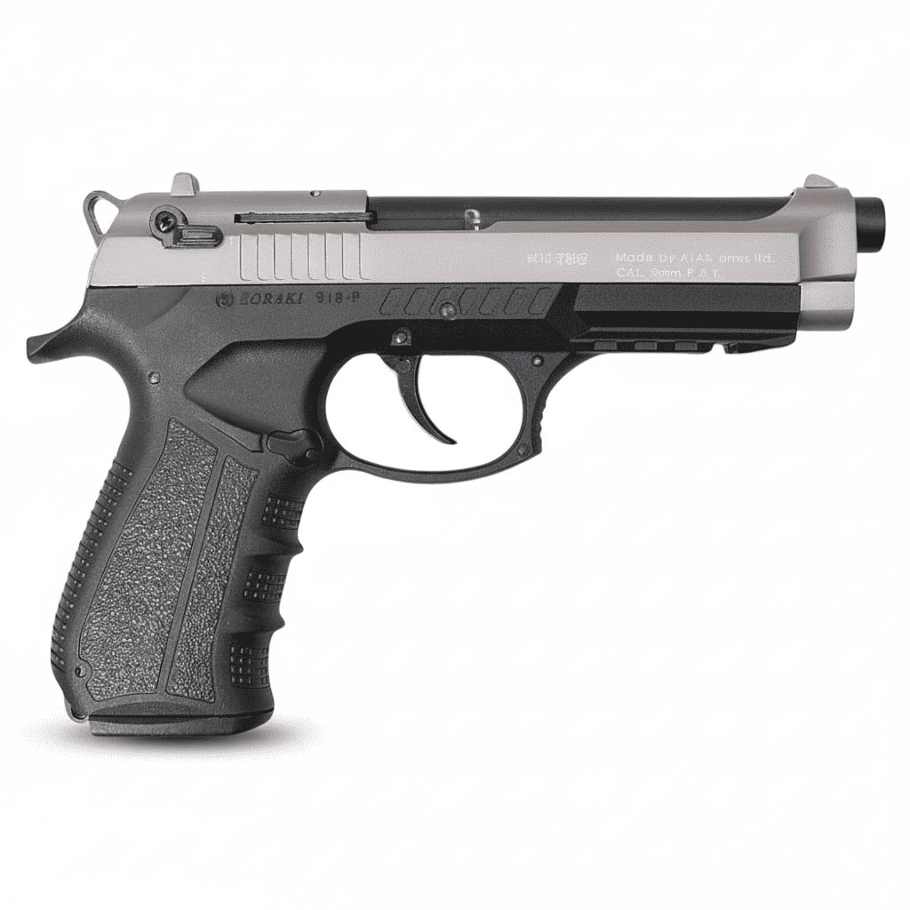 id-paintball Zoraki 918 Schreckschusspistole in Titan und Schwarz mit ergonomischem Polymergriff und Metallschlitten