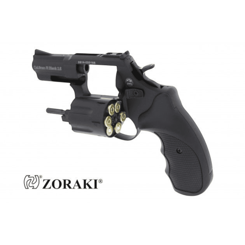 id-paintball Zoraki R1 Gas-Signalrevolver in Schwarz Matt mit 2,5 Zoll Lauf und ausgeschwenkter Trommel