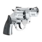 id-paintball Zoraki R2 Schreckschussrevolver in Chrom mit schwarzem Griff und 2-Zoll-Lauf auf weißem Hintergrund