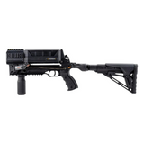 Schwarze Steambow M10 Tactical Armbrust aus robustem Polymer mit vertikalem Vordergriff und verstellbarem Hinterschaft.