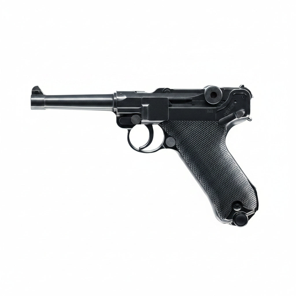 Legends P08 4,5mm BB CO2 Vollmetall Pistole im klassischen Design mit 21 Schuss Magazin.