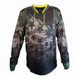 Custom Paintball Jersey Star in Schwarz, Grau und Oliv mit Camouflage-Muster, Sternen und Polsterungen.