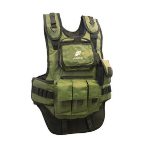 Protoyz Tactical Paintball Weste PE CF20 Dye DTM20 in Oliv mit Pod-Taschen und verstellbaren Schultergurten.