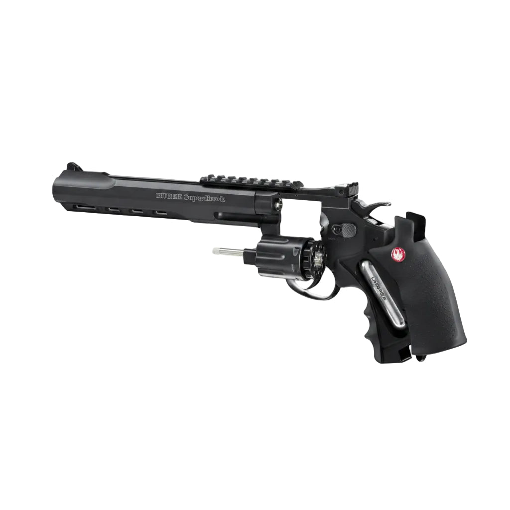Ruger Super Hawk 8 Zoll CO₂ Revolver aus Metall mit 8-Schuss-Trommel und verstellbarer Visierung.