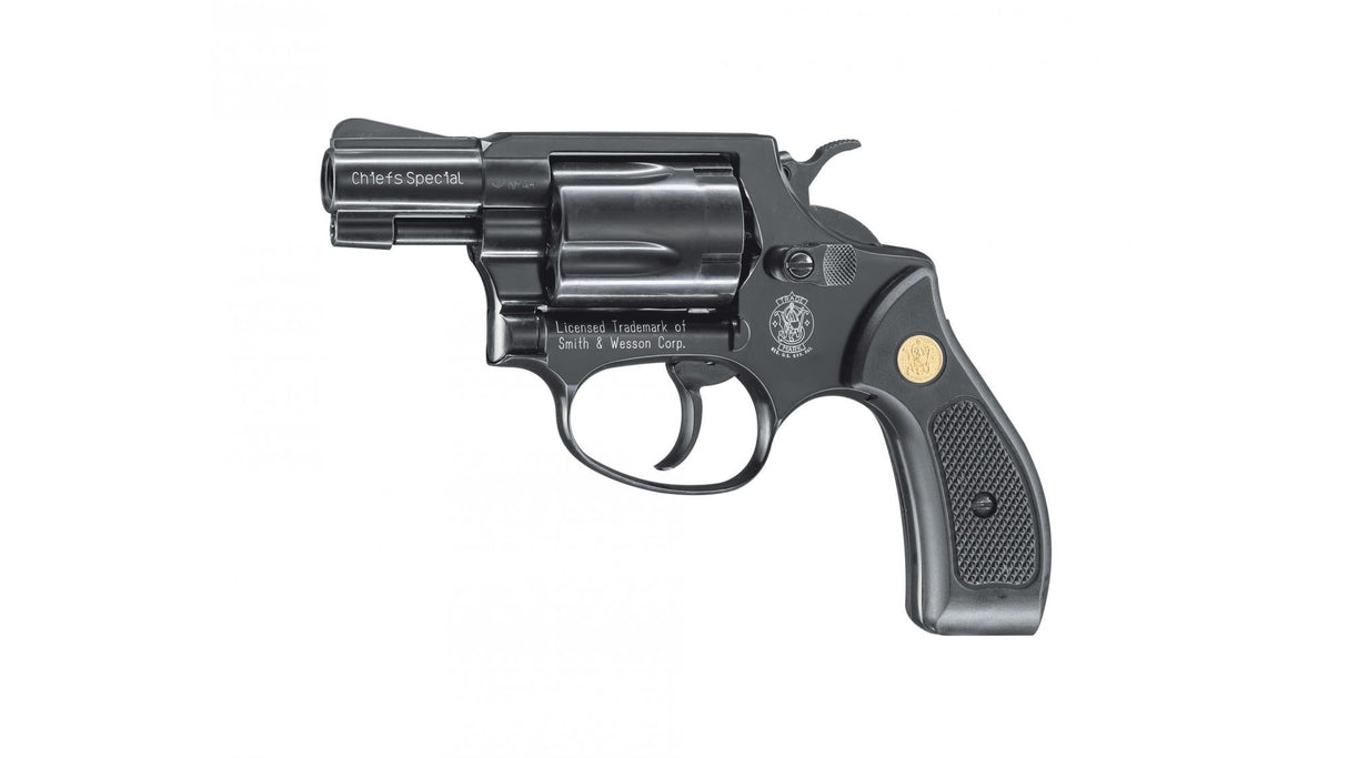 Smith & Wesson Chiefs Special Gasrevolver im Kaliber 9 mm R.K. mit 5-Schuss-Trommel und klassischer Snubby-Bauform.