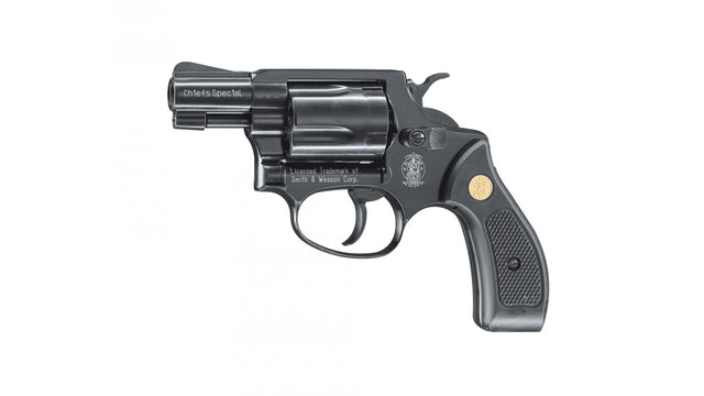 Smith & Wesson Chiefs Special Gasrevolver im Kaliber 9 mm R.K. mit 5-Schuss-Trommel und klassischer Snubby-Bauform.